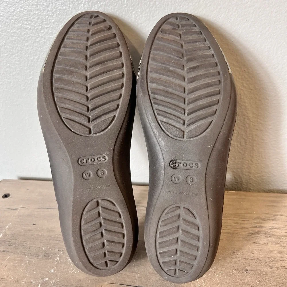 Crocs Iconic Sienna Brown/Leopard Print Ballet‎ Slip-on Flats Womens W8 EUC